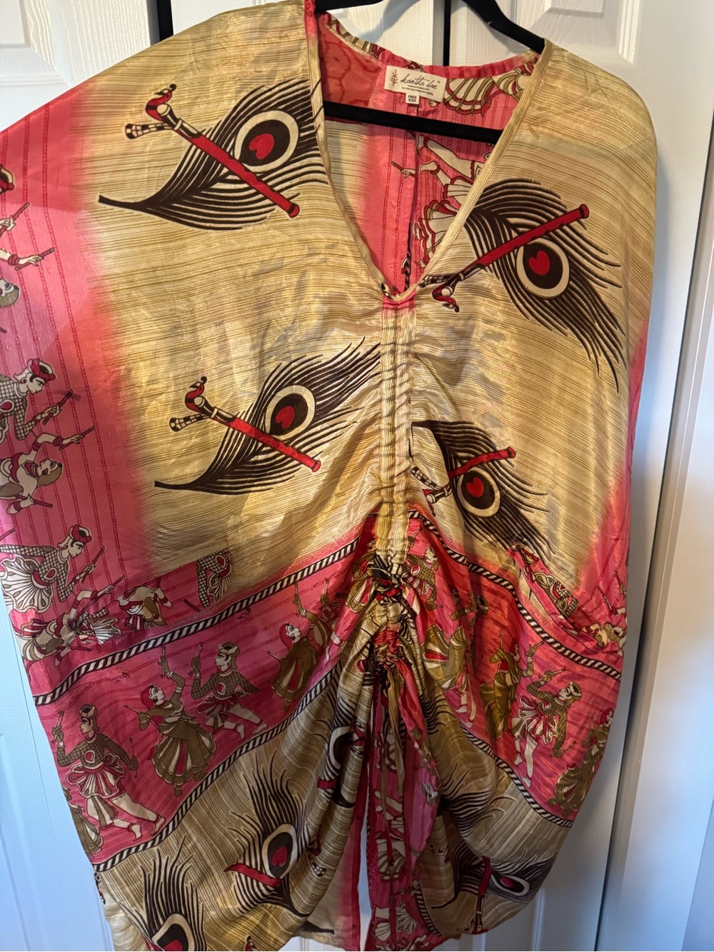 Ruched Pink & Gold Print Women's Tunic
